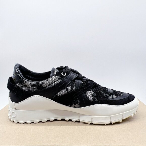 Jimmy Choo Seattle Floral Lace Mesh Trainers Sneaker Black Leather EU 39 US 9 - Picture 8 of 12